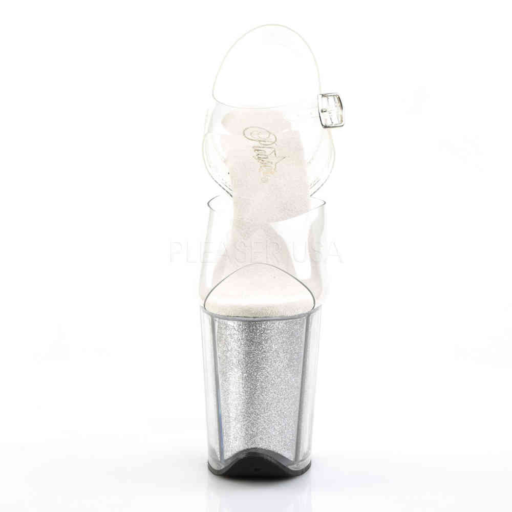 Pleaser - FLAMINGO-808G Sandale à bride à la cheville, Pole dance chaussures - Chaussures de pole dance - Couleur argent/Transparent